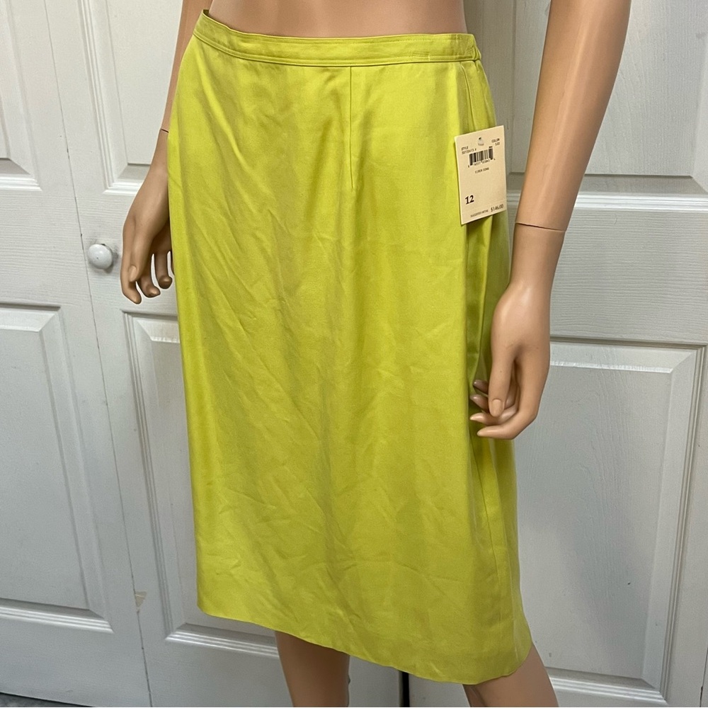 Dana Buchman Lime Green 100% Silk Button-Up Blazer & Skirt Set Belted Sz 12 NWT - Picture 13 of 16